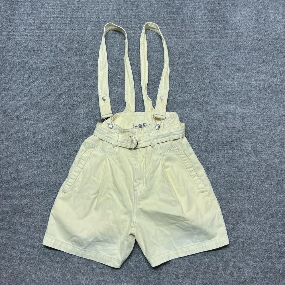 We The Free Shorts Womens 25 Yellow Paperbag Suspenders Belted Twill Cotton